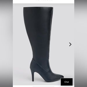 FTF BLACK KNEE HIGH BOOTS VEGAN LEATHER WIDE NEW